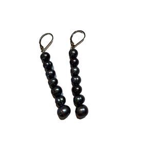 Sterling Silver Blue Overtone Tahition 7 Strand Pearl Dangle Earrings